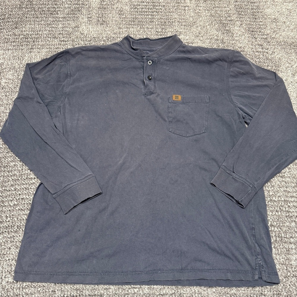 Riggs Workwear Men Henley Shirt XL Dark Gray Long Sleeve Mock Neck Pocket Rugged